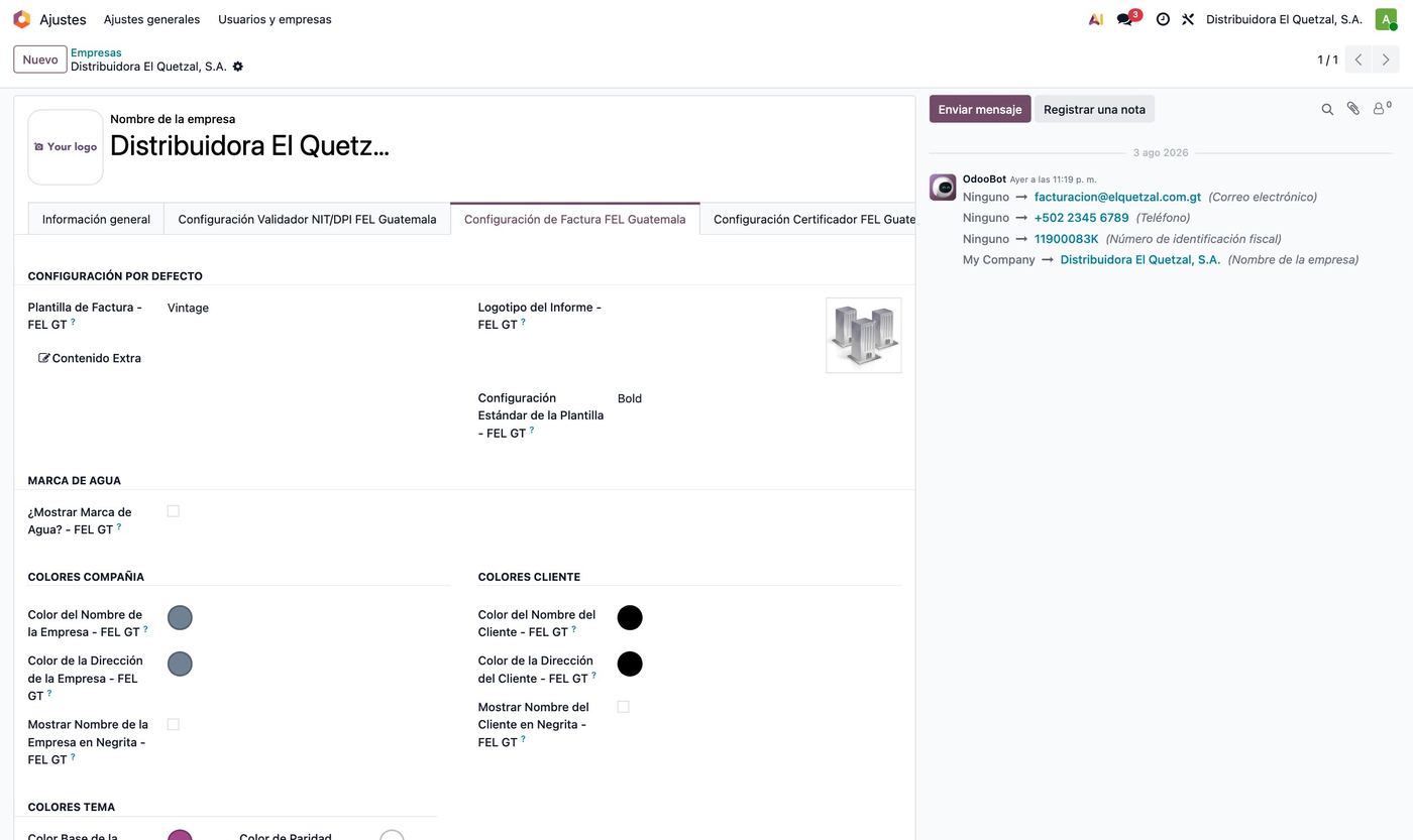 Configuración de la plantilla de factura