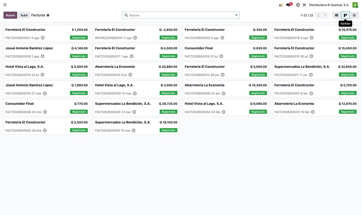 Vista kanban de facturas