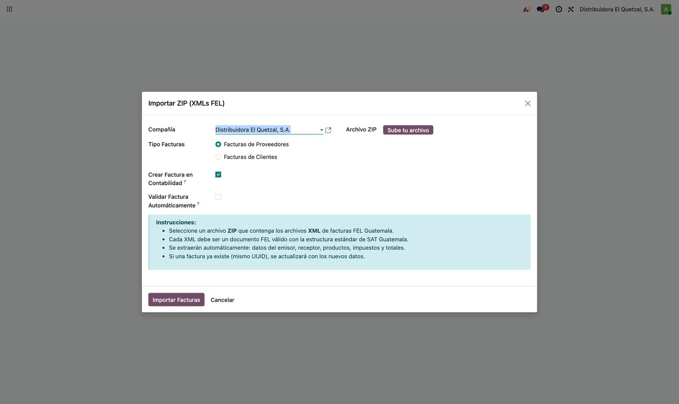 Asistente de importación de ZIP con XML FEL