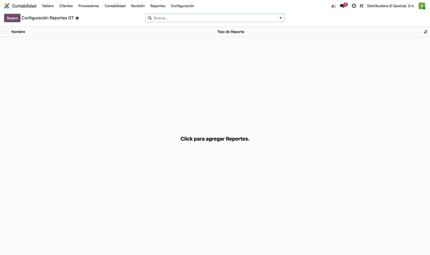 Configuración de los reportes de Guatemala