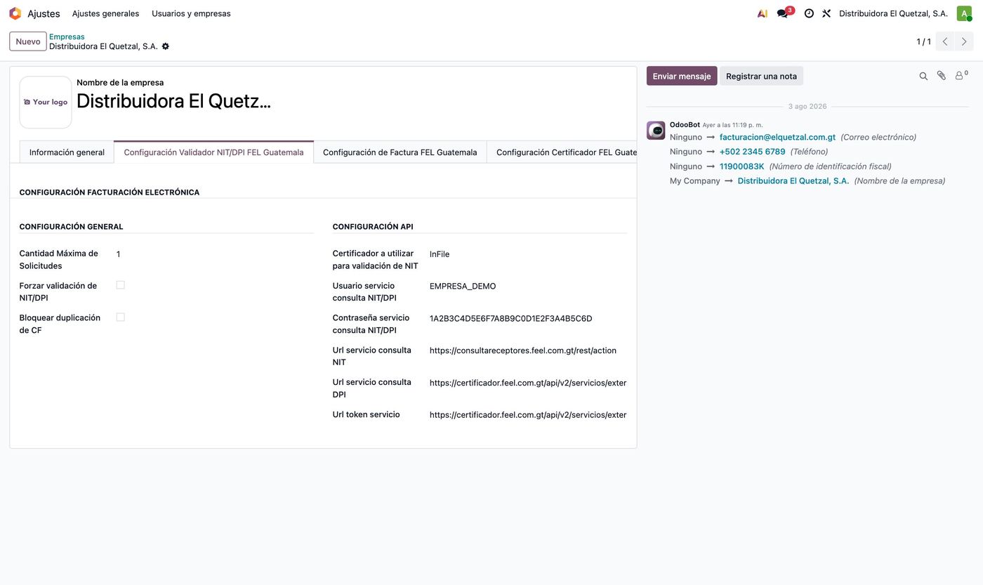 Configuración del validador de NIT/DPI
