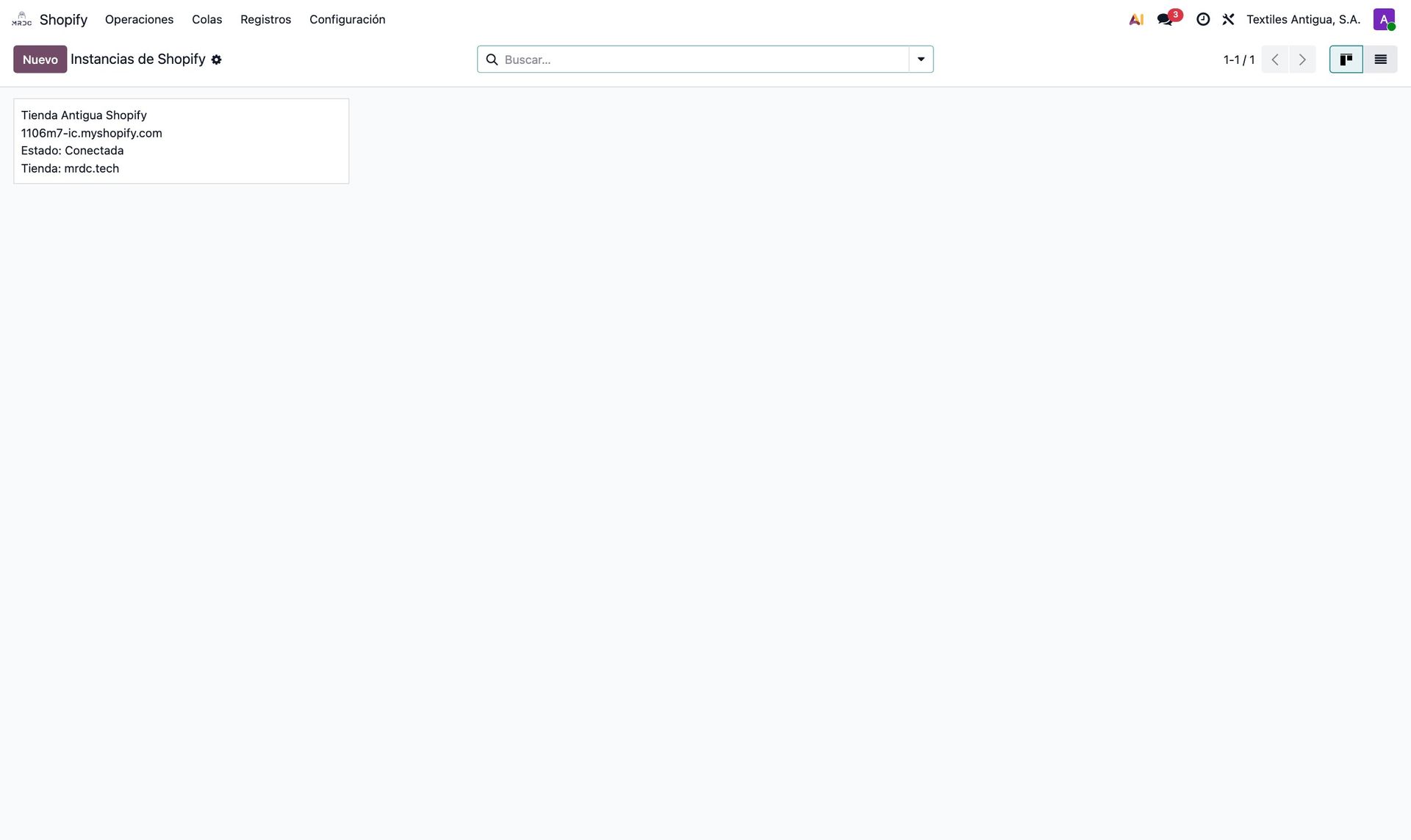 Menú Shopify en Odoo
