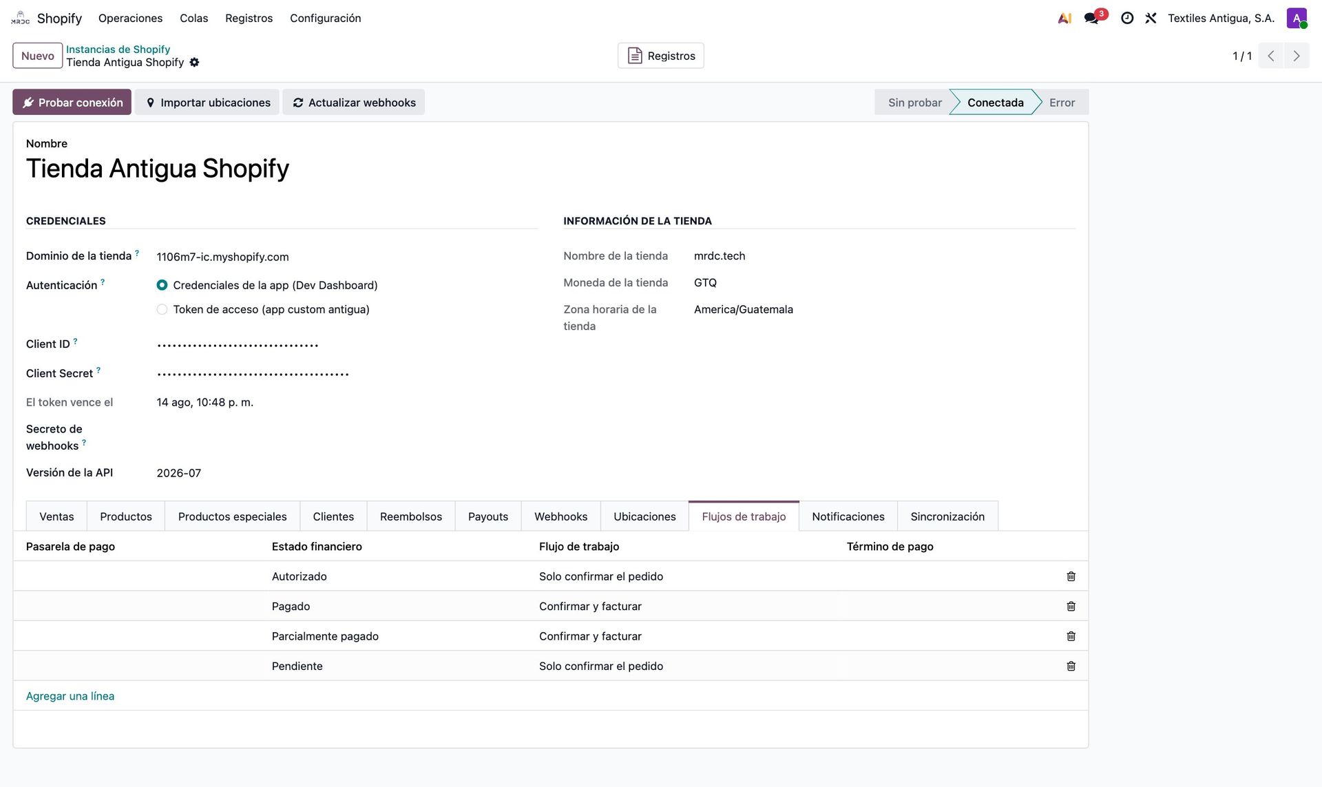 Configuración de flujos de trabajo en la instancia