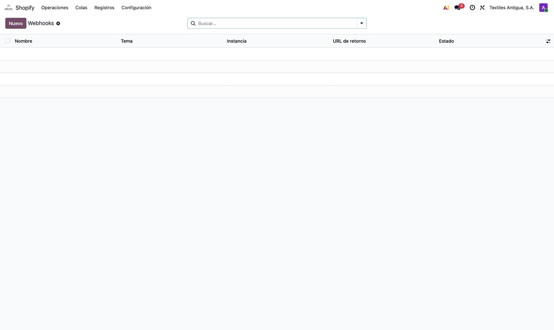 Lista de webhooks registrados