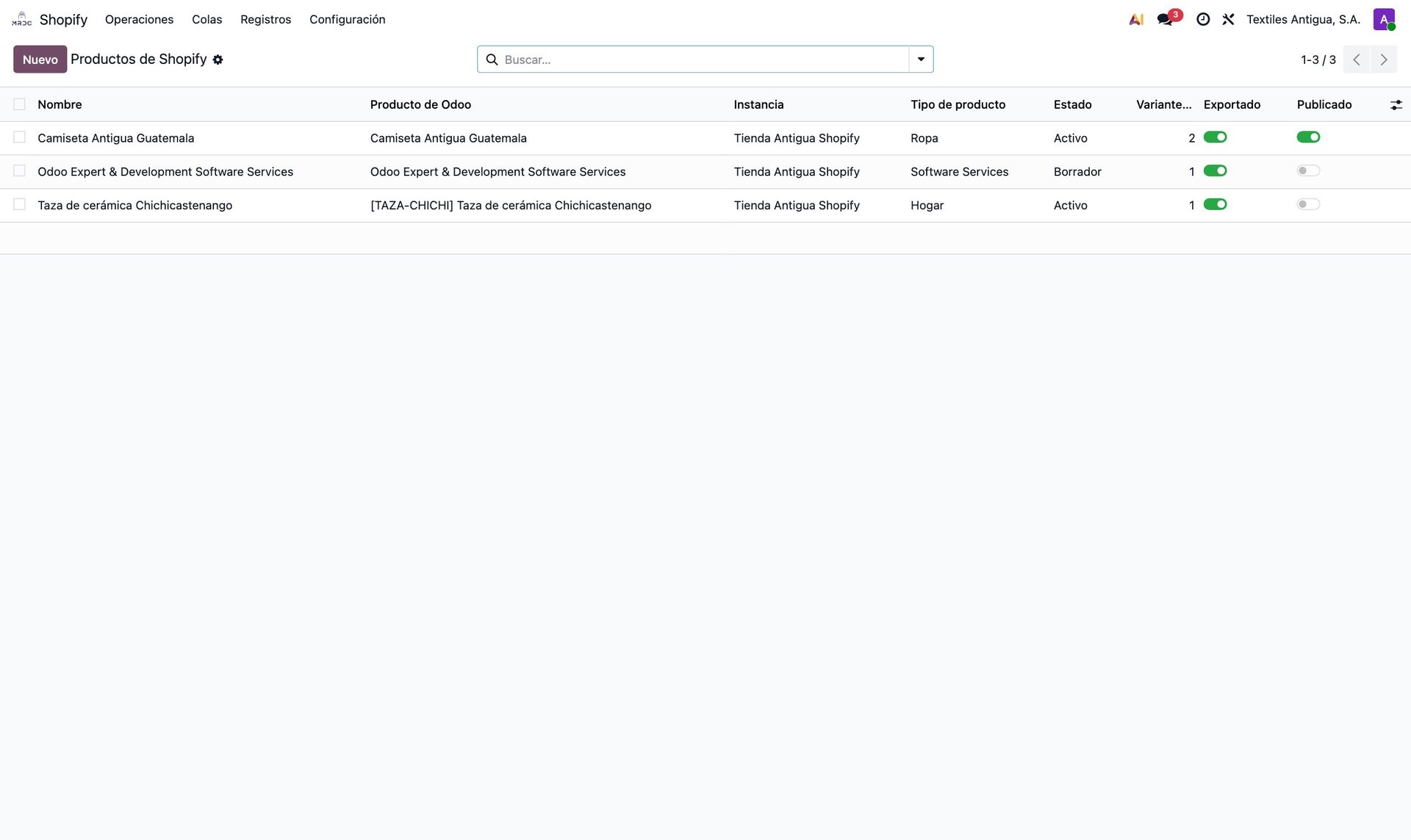Productos de Shopify en Odoo