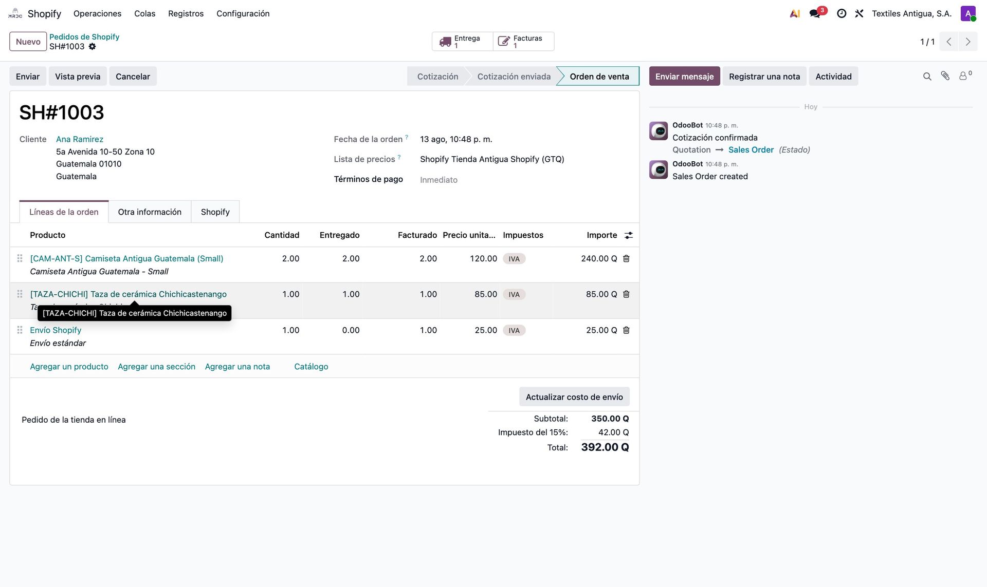 Pedido de venta en Odoo