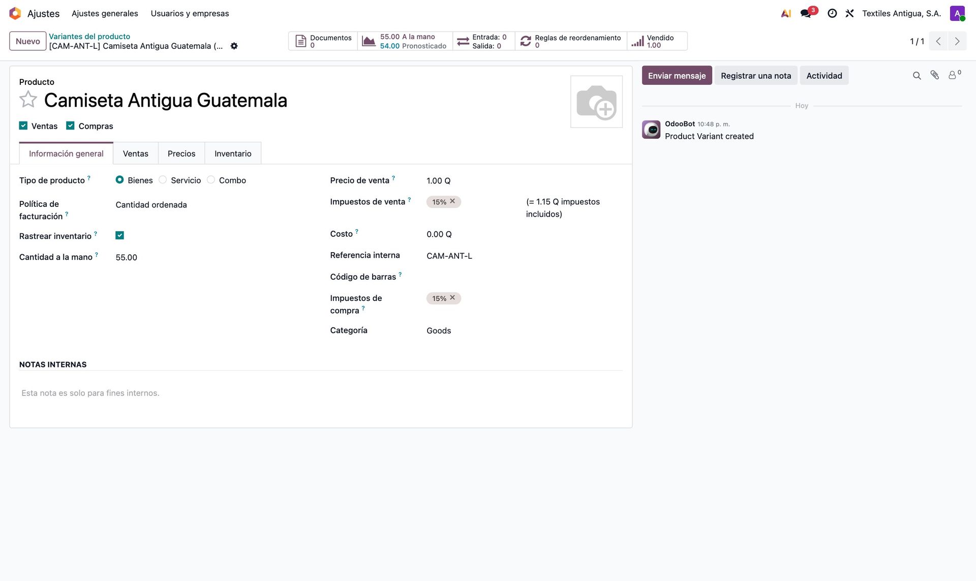 Producto en Odoo