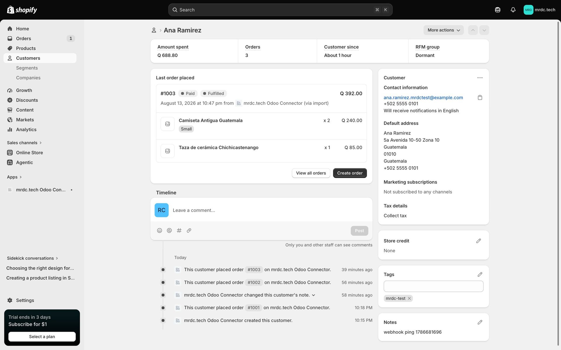 Cliente en el administrador de Shopify