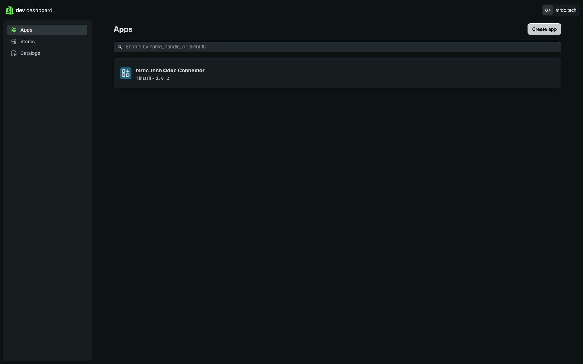 Lista de apps en el Dev Dashboard
