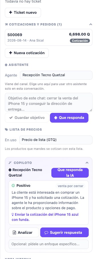 Sección de lista de precios en el panel lateral