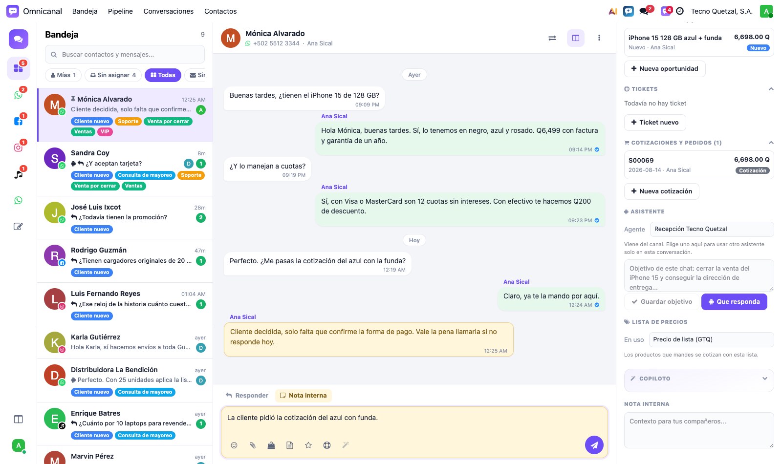 Nota interna en el compositor