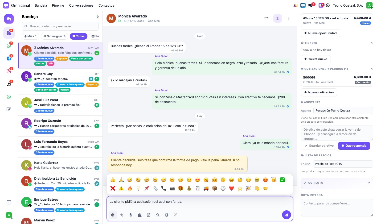 Selector de emojis abierto