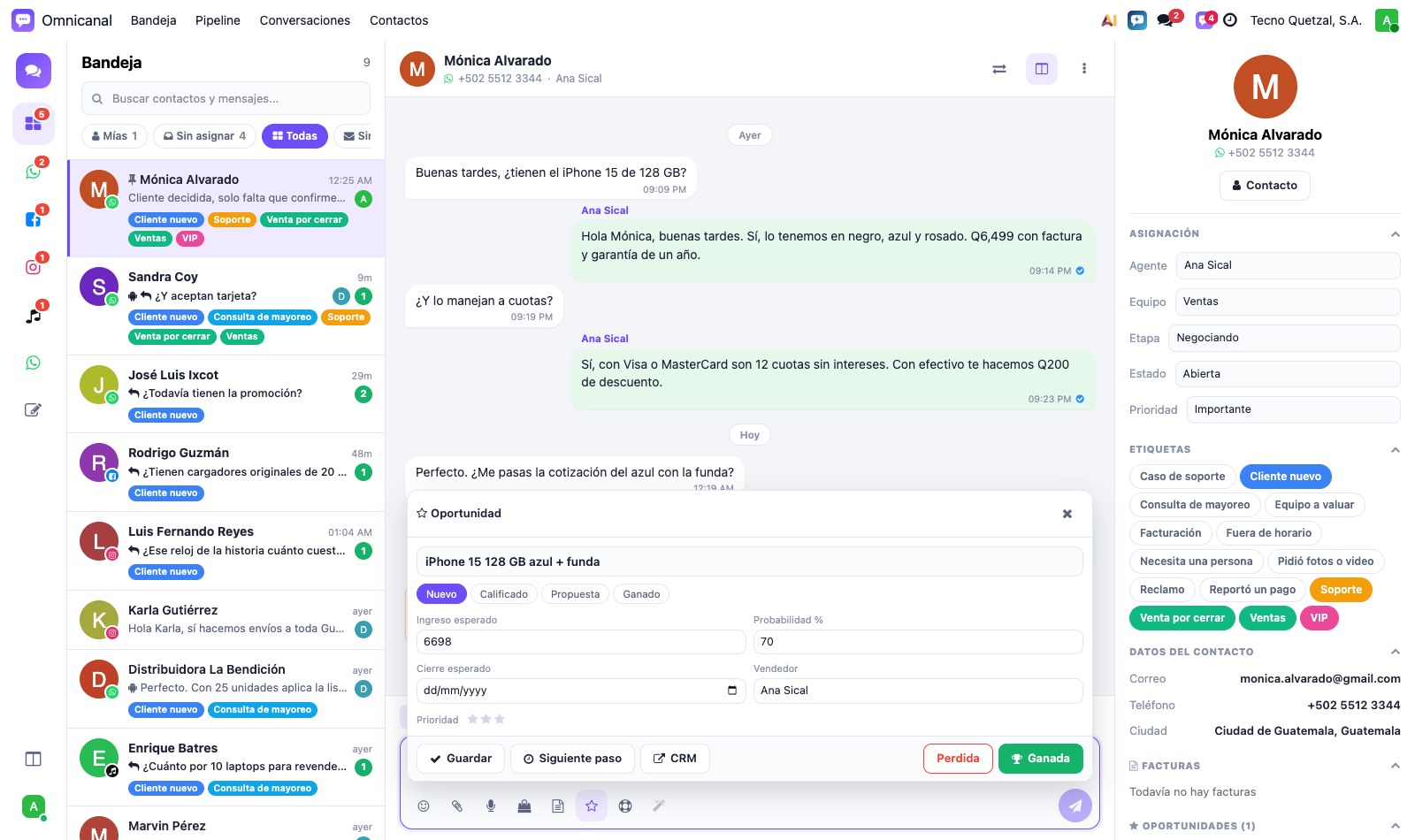 Editor de oportunidad dentro del chat