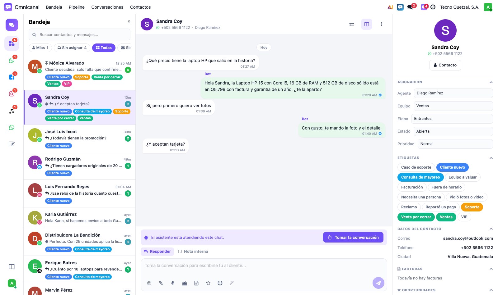 Conversación atendida por el bot