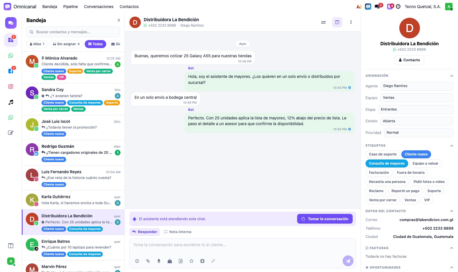 Conversación atendida por n8n