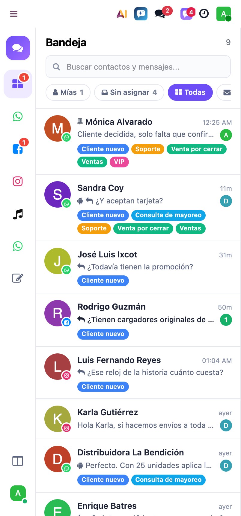 La bandeja en un teléfono, mostrando la lista