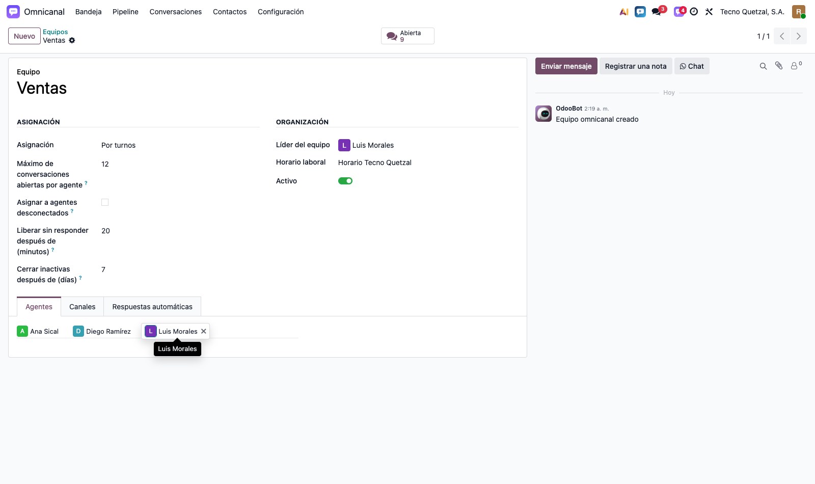 Ficha del equipo de ventas