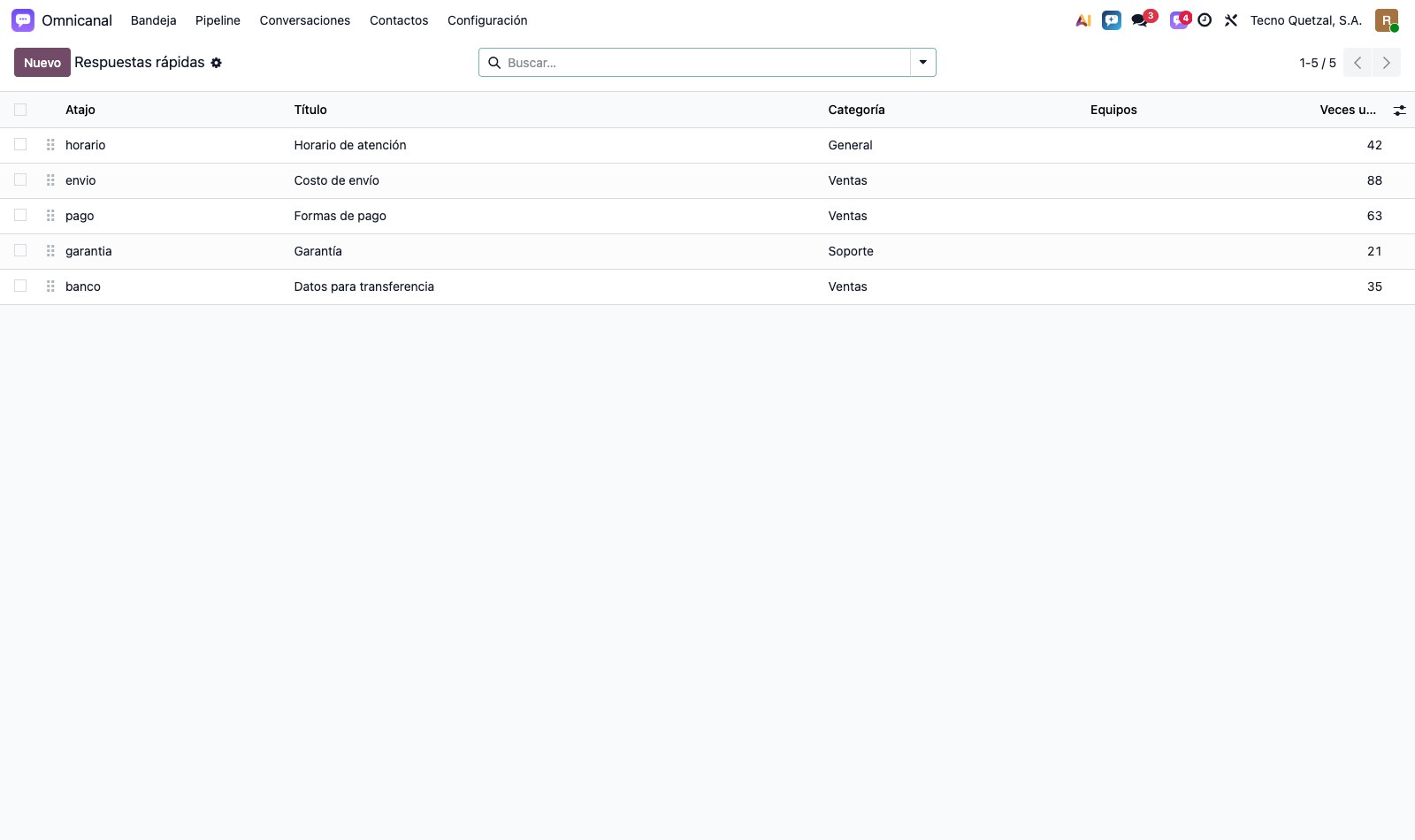 Configuración de respuestas rápidas