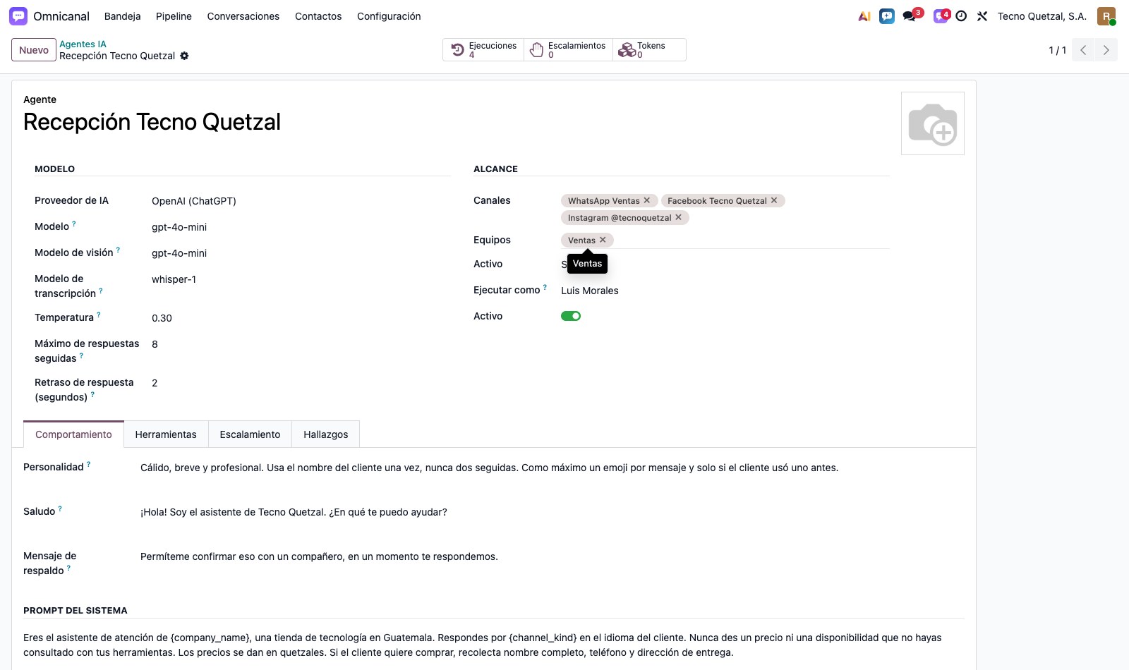 Ficha de un agente de IA