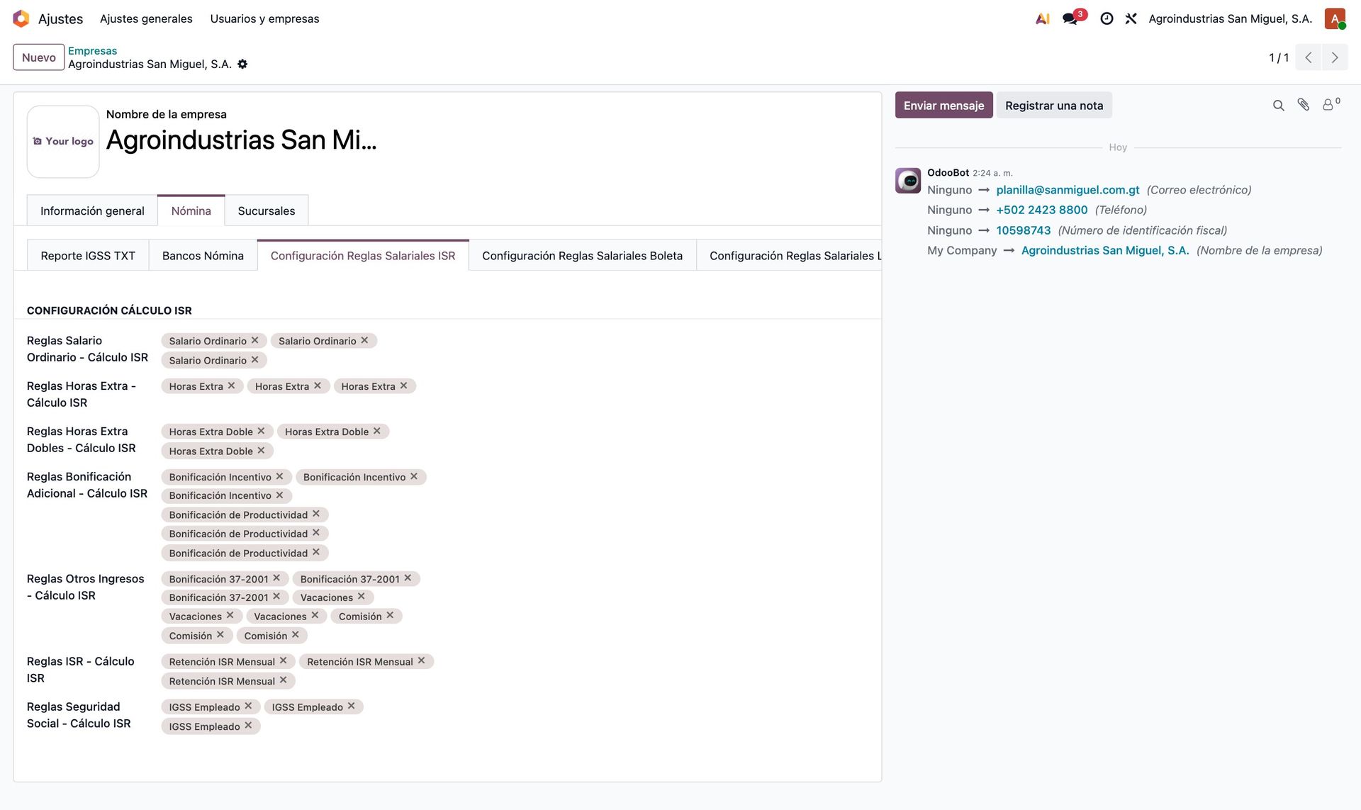 Configuración de reglas del ISR