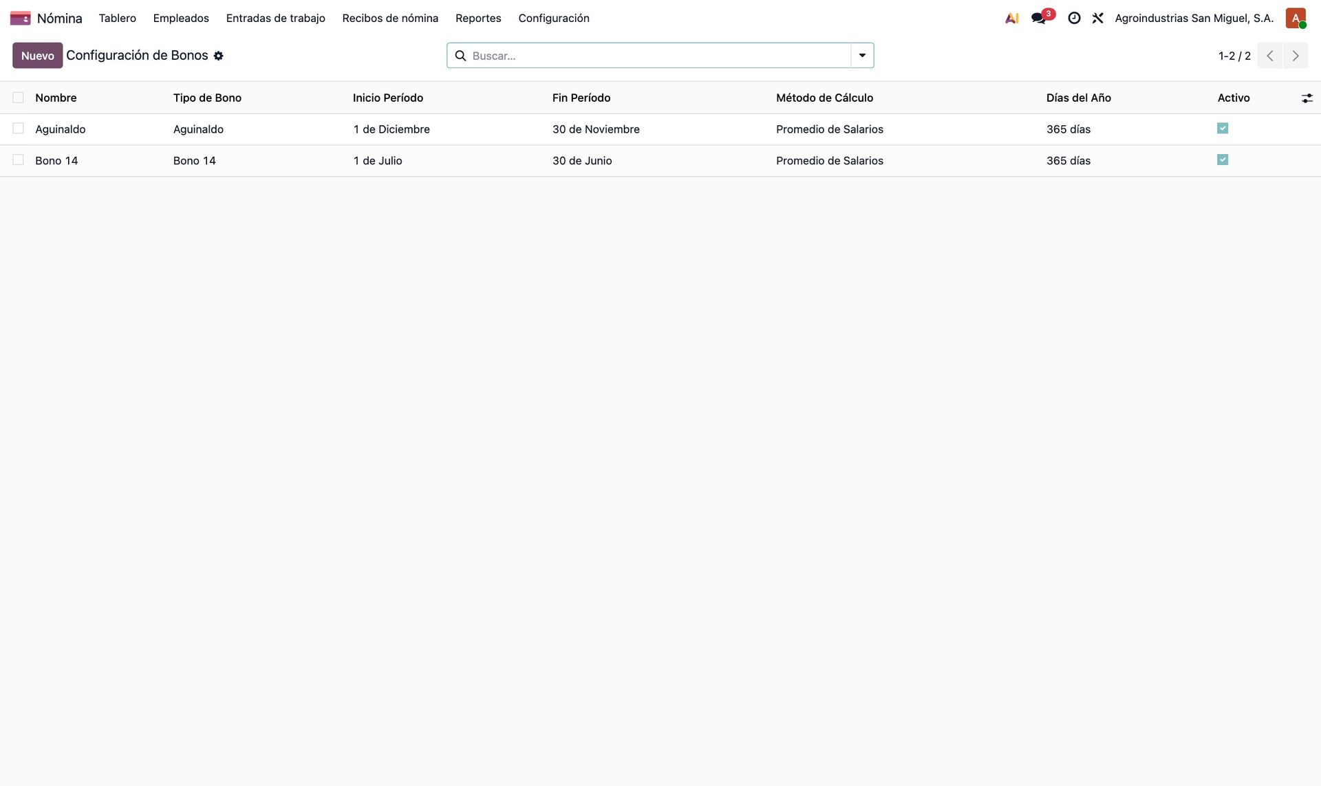 Configuraciones de bonos