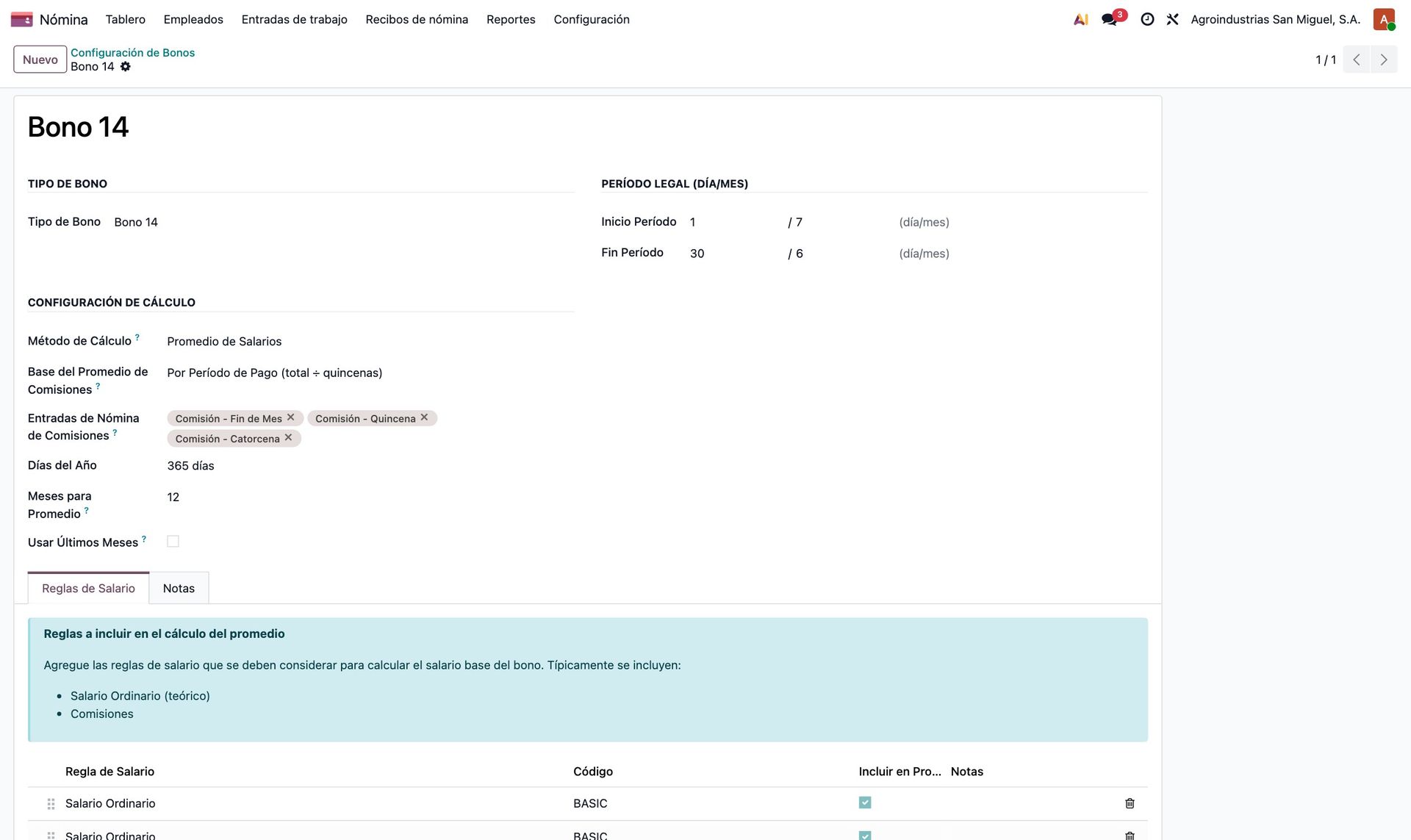 Configuración del Bono 14