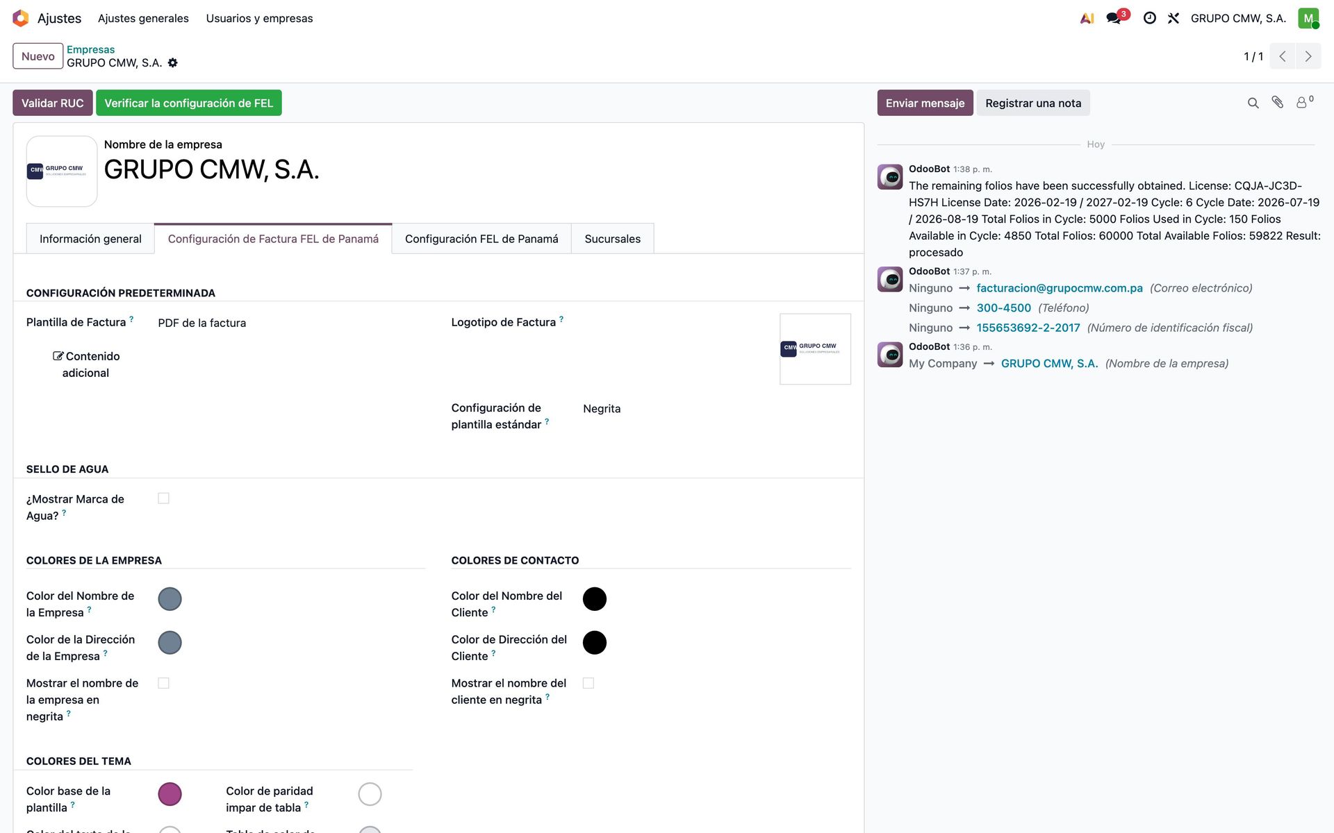 Configuración de la plantilla de factura