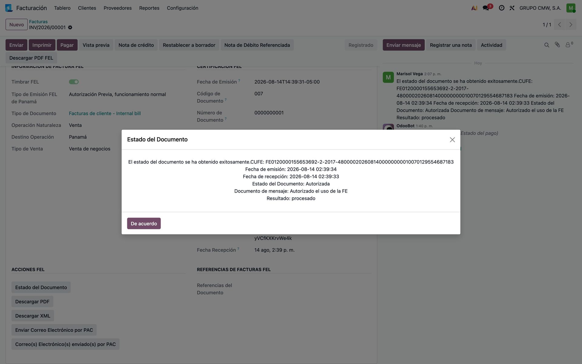 Consulta del estado del documento en la DGI