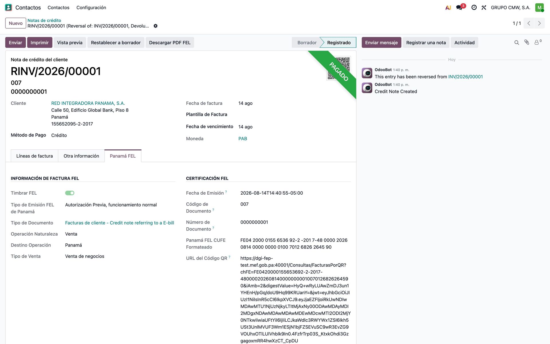 Nota de crédito certificada con su referencia