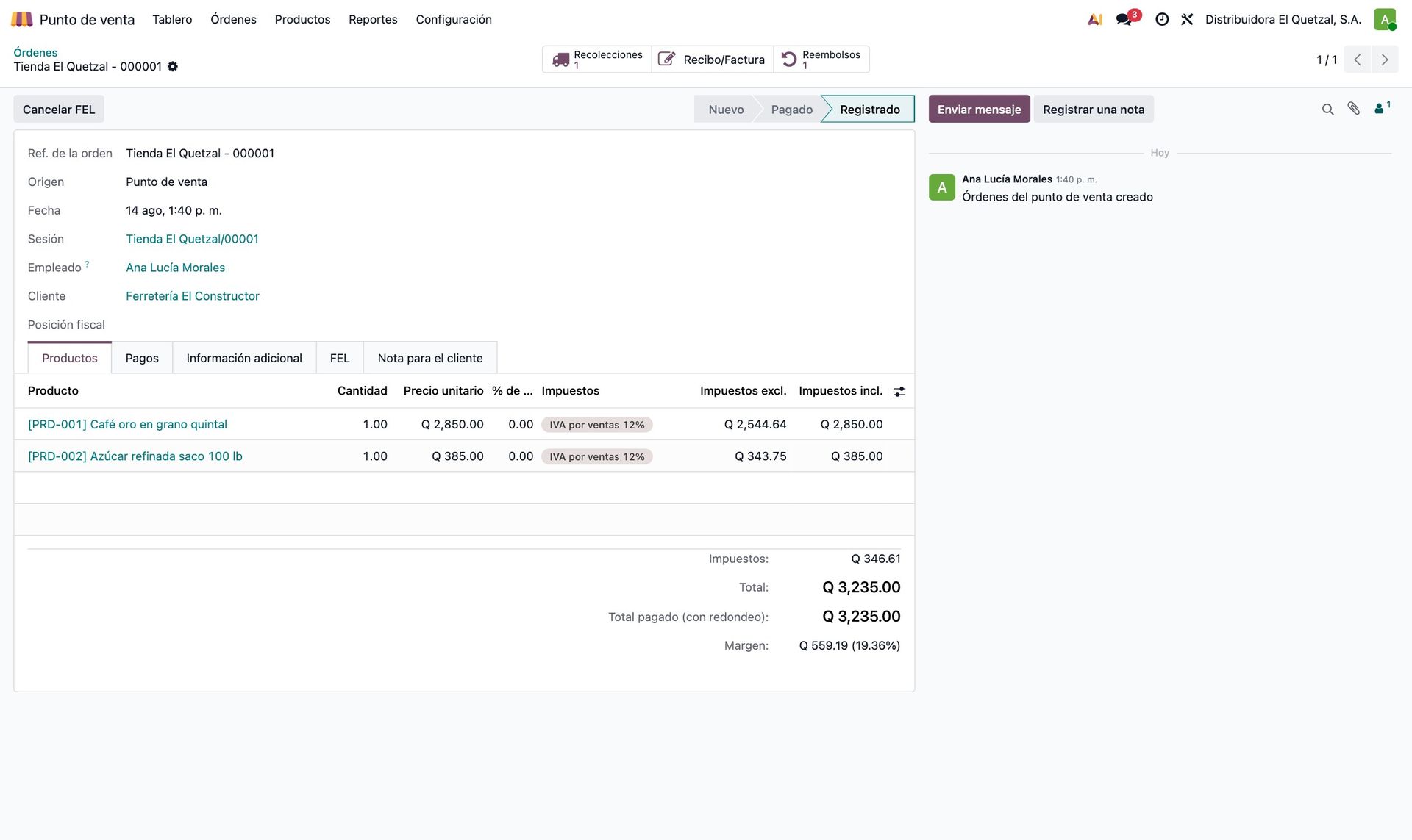 Orden del punto de venta en el backend