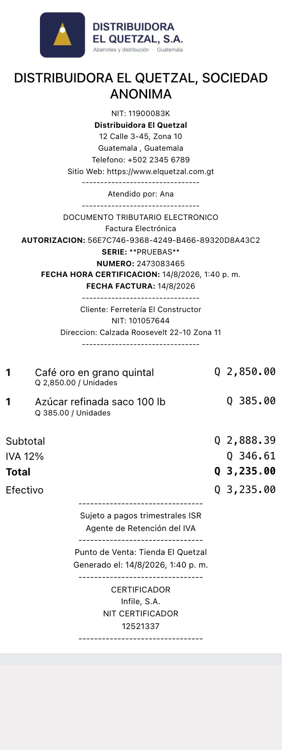 Ticket con datos FEL