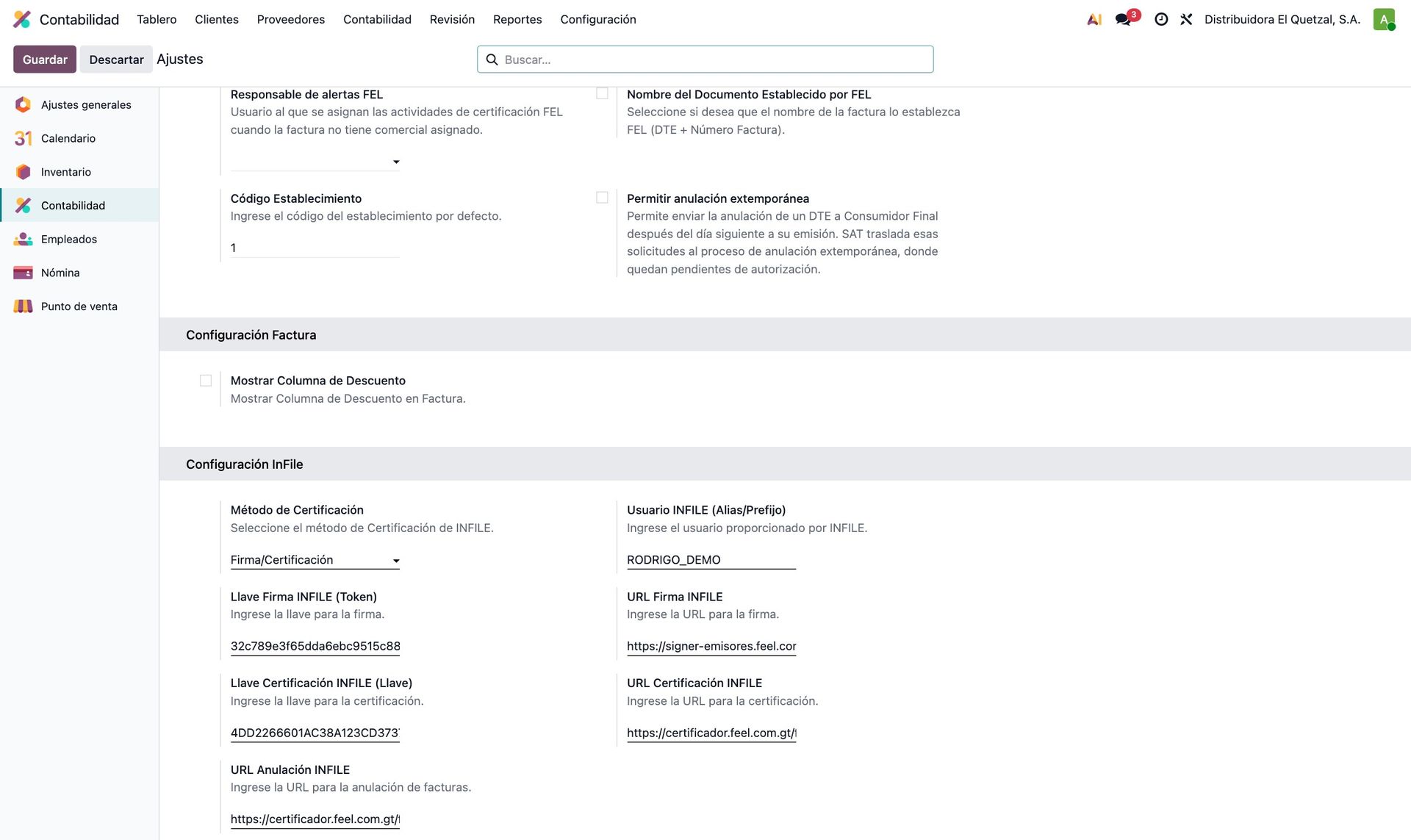 Bloque de configuración de INFILE