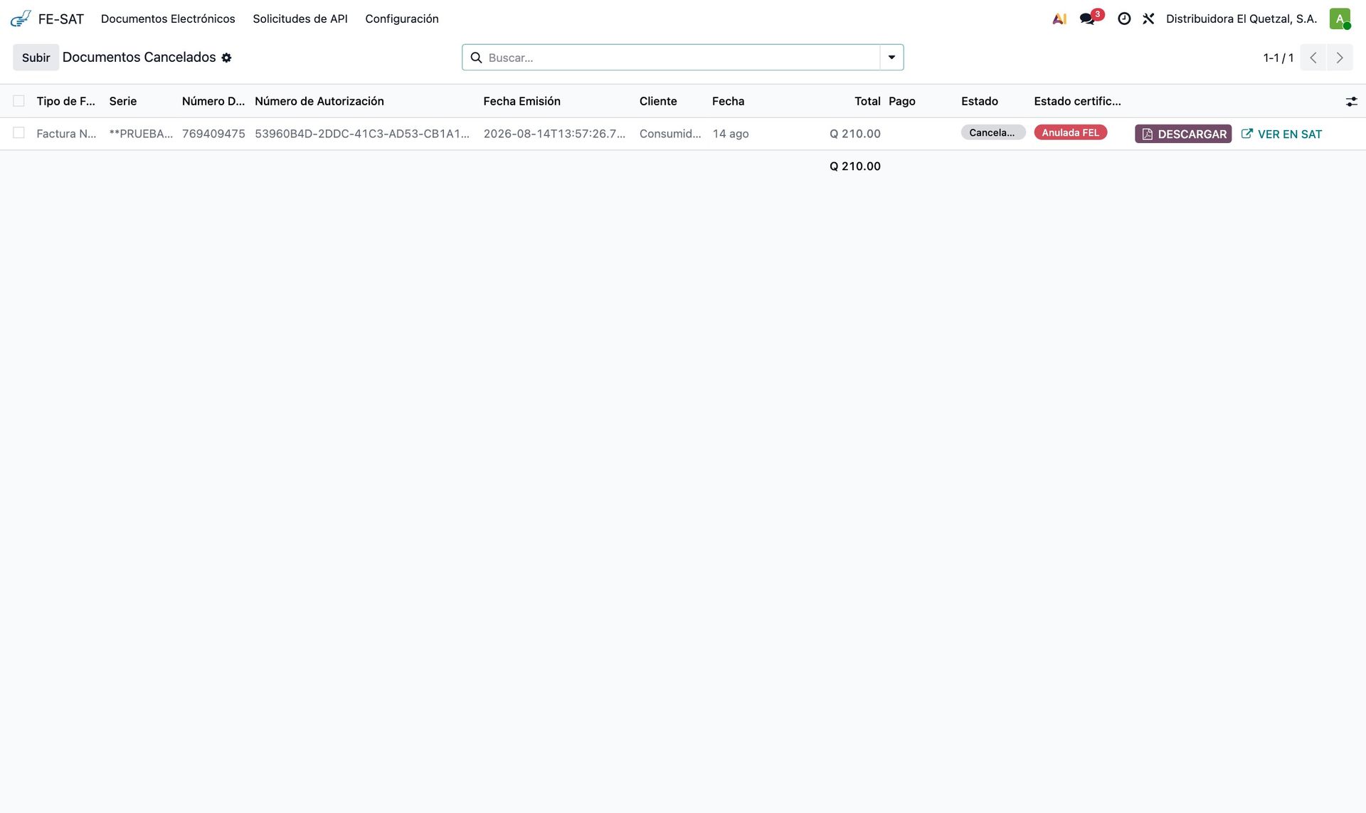 Listado de documentos cancelados