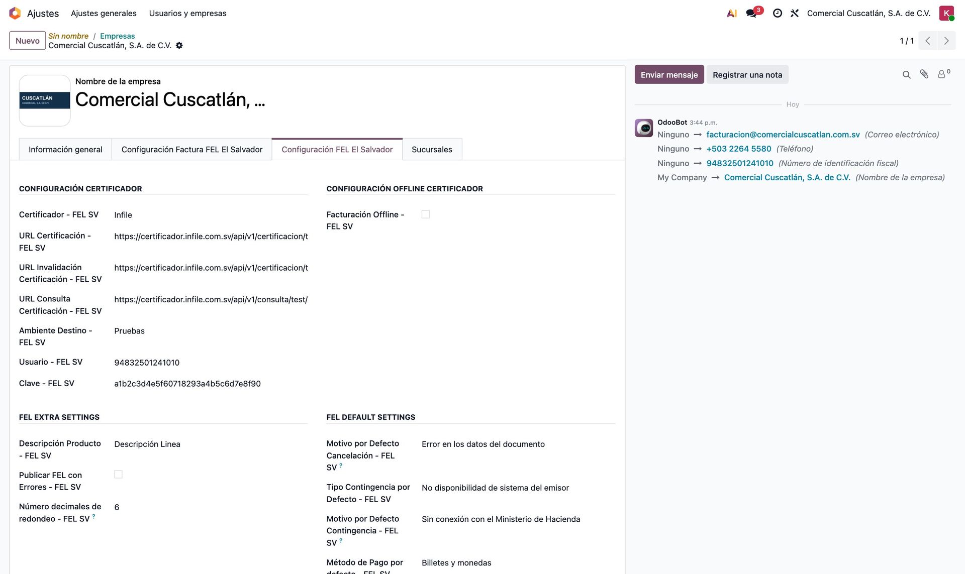 Configuración del certificador