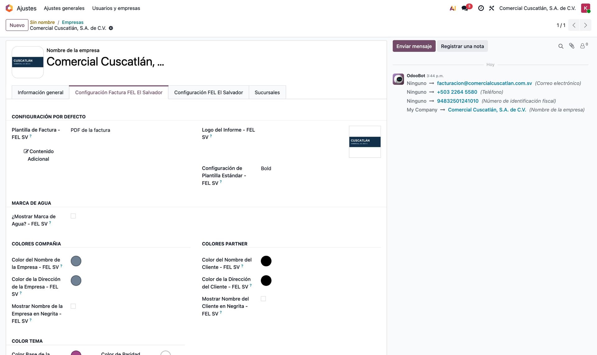 Configuración de la factura impresa