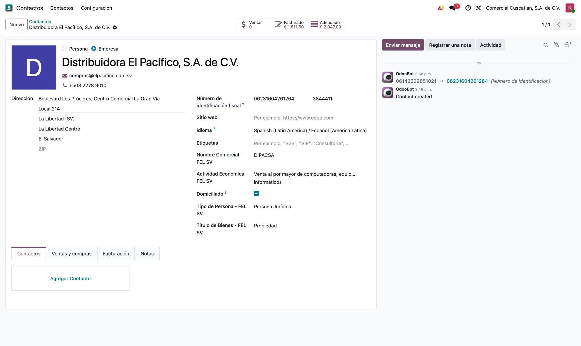 Ficha de un contacto contribuyente