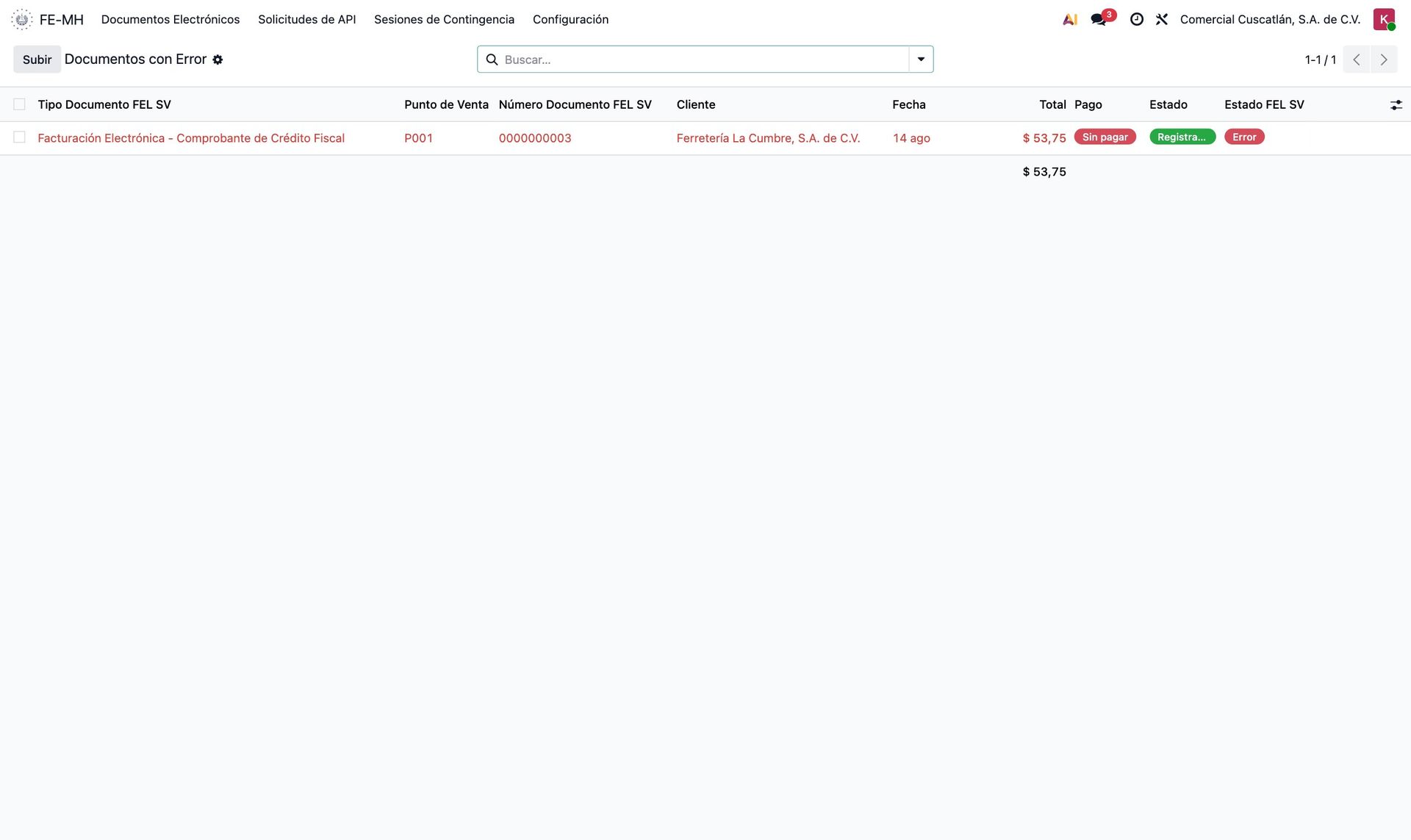 Documentos con error