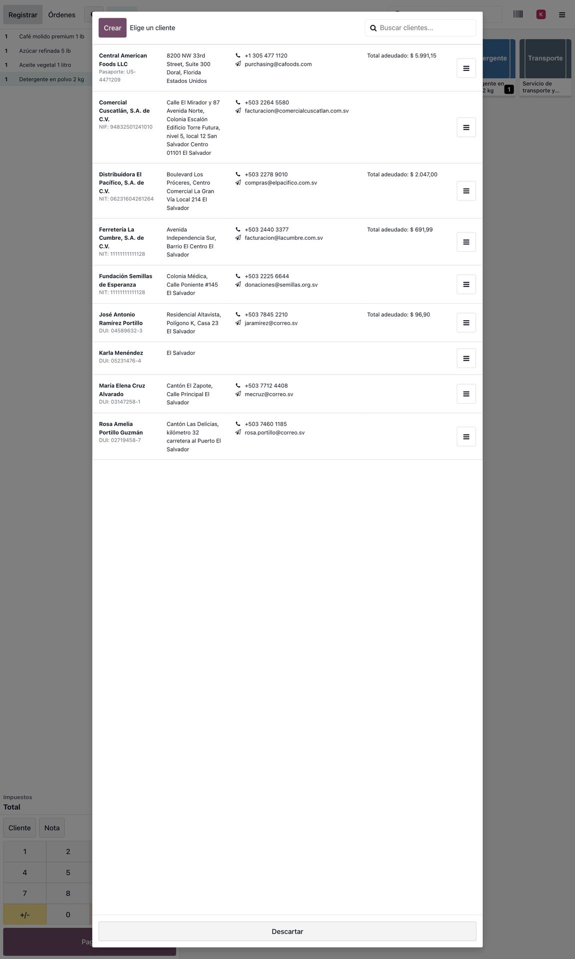 Lista de clientes en la caja