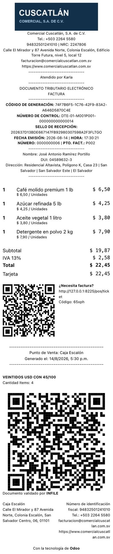 Ticket con los datos del DTE