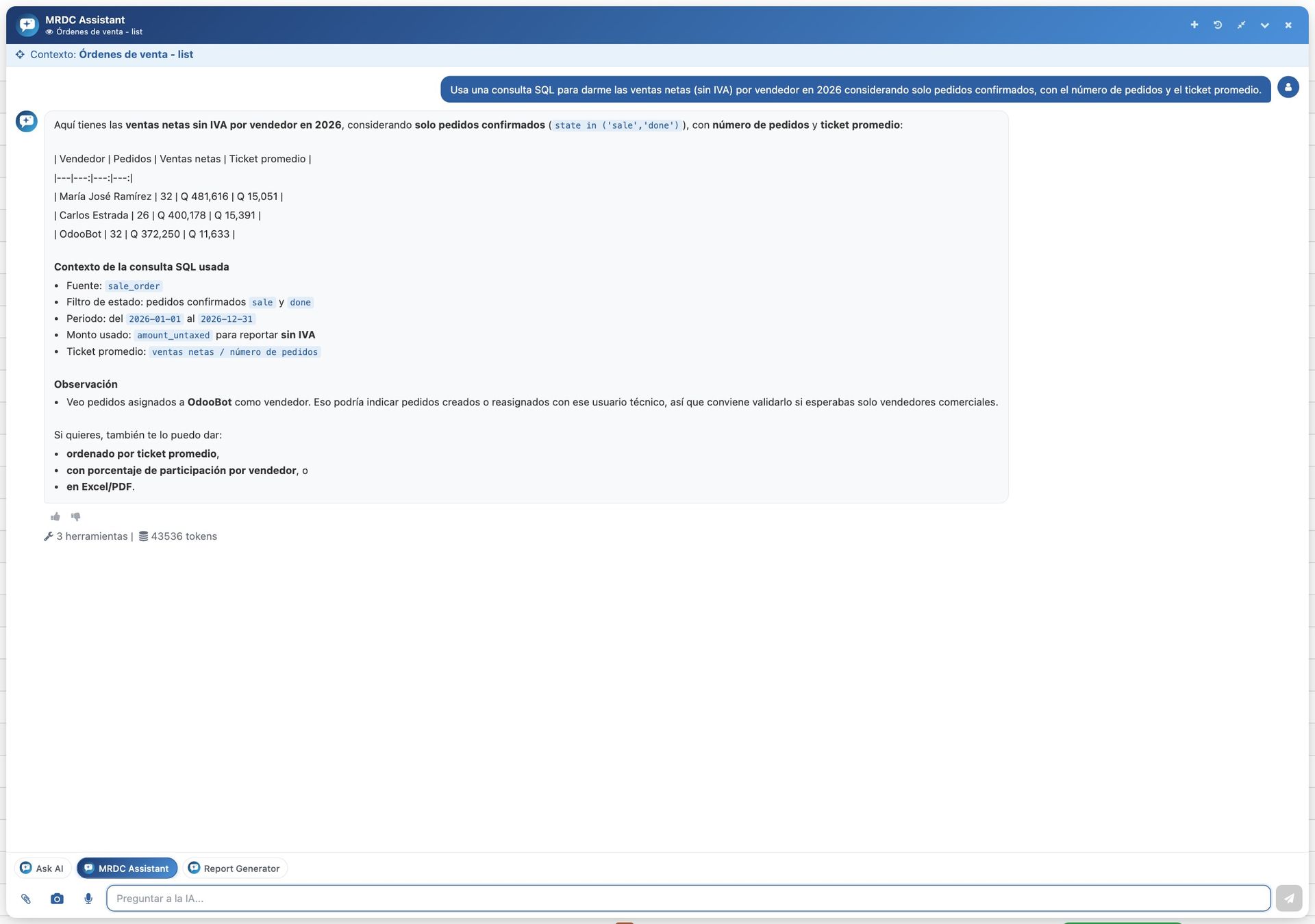 Consulta SQL de ventas por vendedor