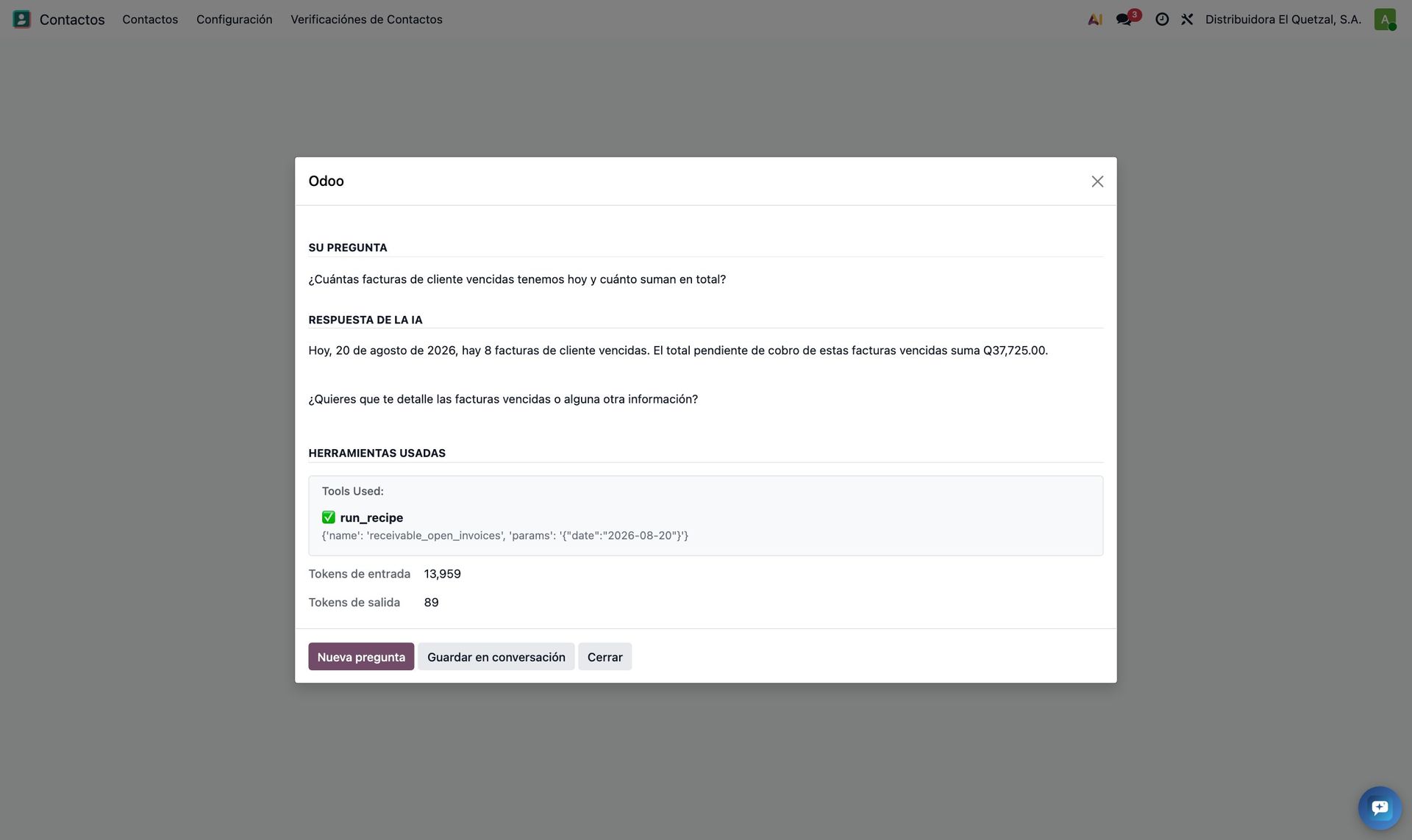 Respuesta de la consulta rápida