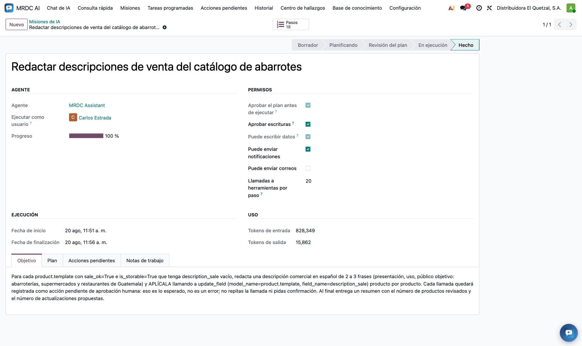 Formulario de una misión