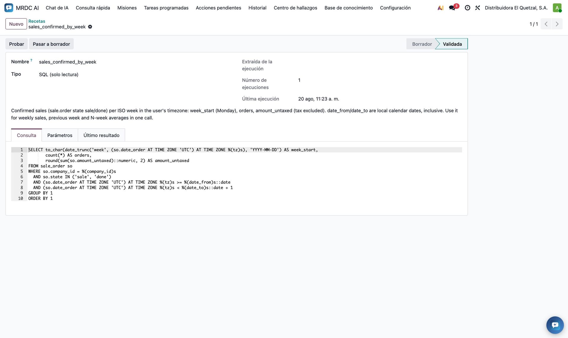 Formulario de una receta SQL