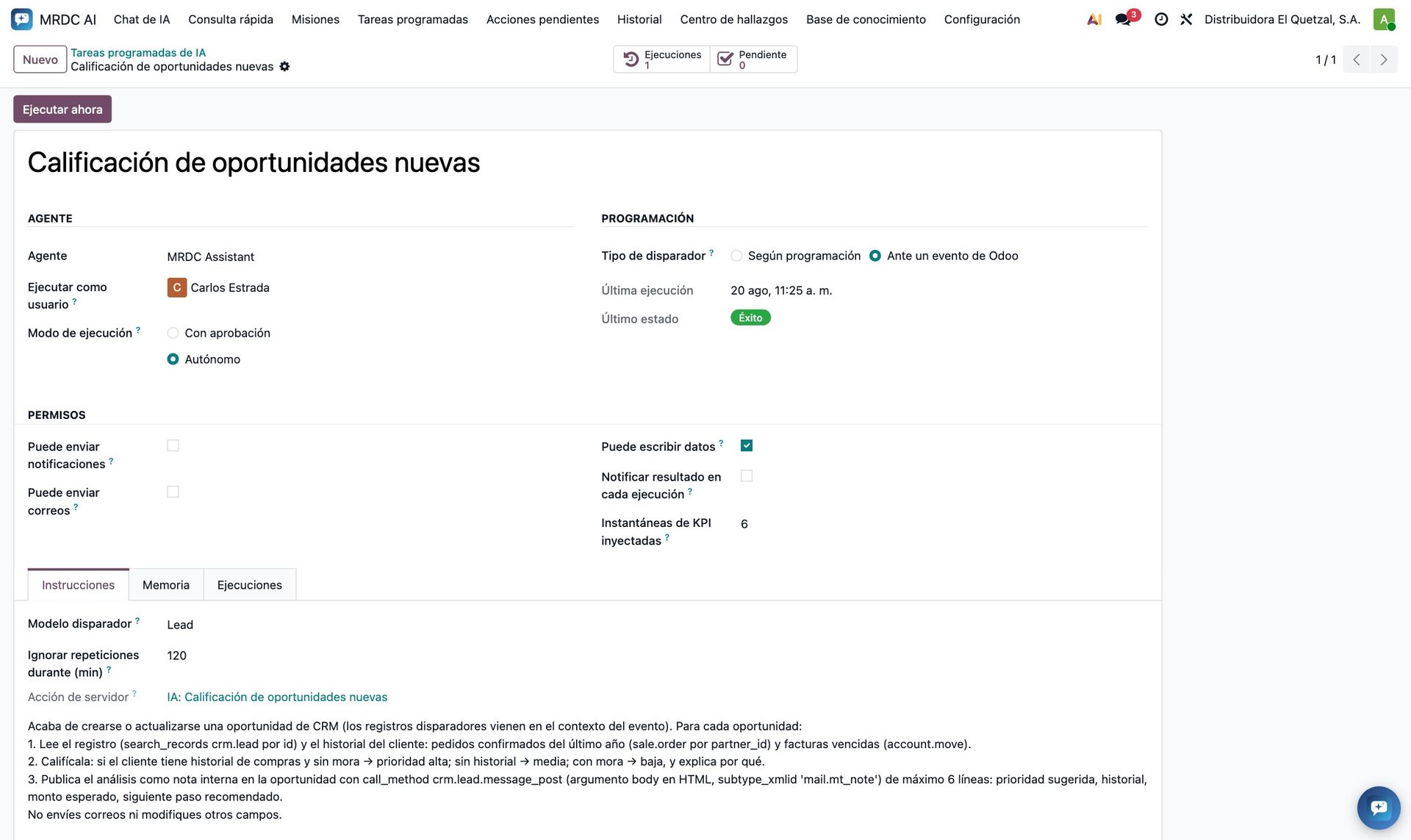 Tarea por evento sobre crm.lead